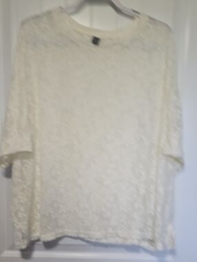 SHEIN Cream Floral Lace Short Sleeve Blouse